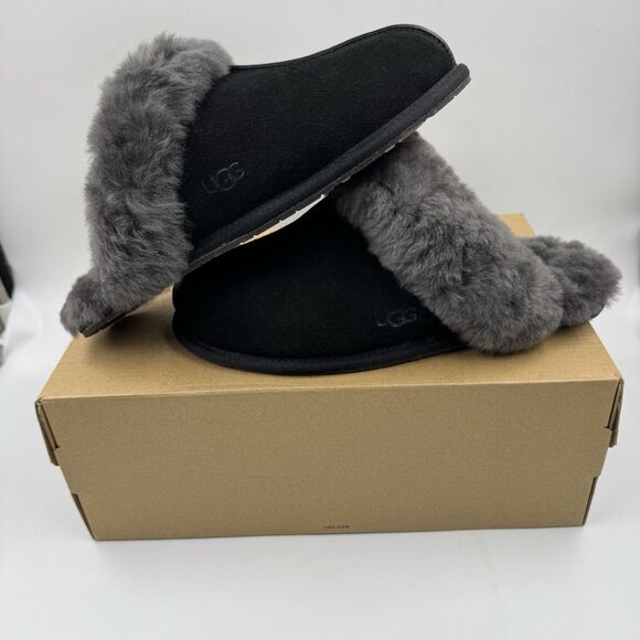 Ugg Australia Women’s Scuffette II Slippers – Suede Black/Grey – Size 8 New - Picture 12 of 16
